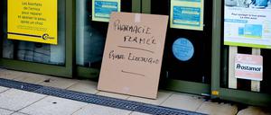 Wegen eines Stromausfalls geschlossene Apotheke in Südfrankreich.