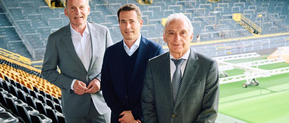 Hans-Joachim Watzke (l) erhält beim Kampf um das Präsidenten-Amt beim BVB Konkurrenz vom Amtsinhaber Reinhold Lunow (r)