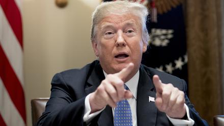 Donald Trump, Präsident der USA, gestikuliert während eines Treffens mit Pastoren im Weißen Haus.