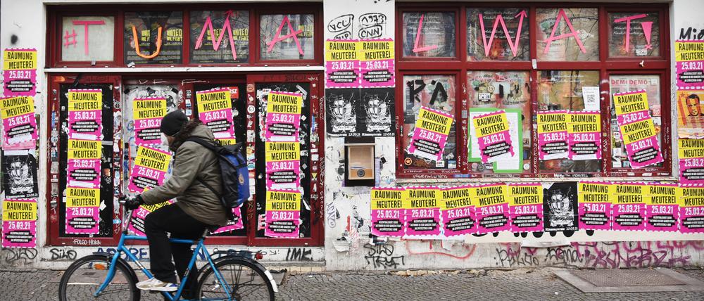 Die von einer Zwangsräumung betroffene Kneipe „Meuterei“ in der Reichenberger Straße 58 in Berlin-Kreuzberg, aufgenommen am 19. März 2021.