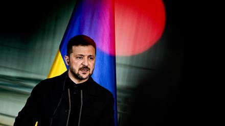 Wolodymyr Selenskyj, Präsident der Ukraine, äußert sich bei einer Pressekonferenz.