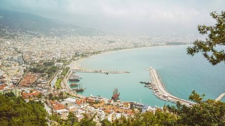 View of the city of Alanya from the Castle on the hilltop, Alanya, Turkey.