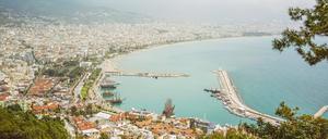 View of the city of Alanya from the Castle on the hilltop, Alanya, Turkey.