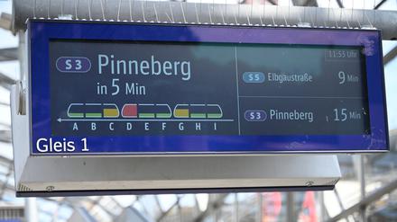 In Hamburg informiert eine Anzeige über die Auslastung einer S-Bahn. 
