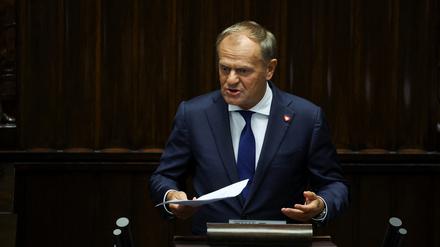 Polens Ministerpräsident Donald Tusk während seiner Regierungserklärung.