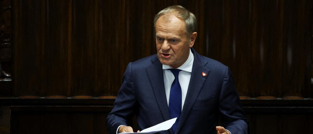 Polens Ministerpräsident Donald Tusk während seiner Regierungserklärung.