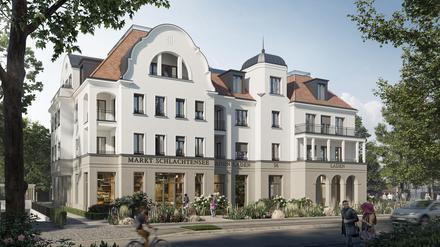 In der Matterhornstraße 56 in Berlin-Schlachtensee sollen 14 Mietwohnungen und fünf Ladenflächen gebaut werden. Doch das Neubauprojekt stockt: Der letzte Mieter, eine Physiotherapiepraxis, will nicht ausziehen.