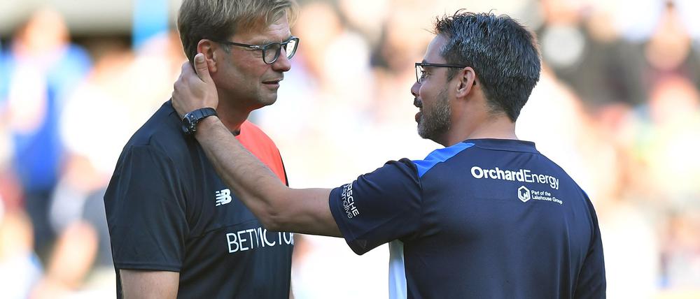 Der ehemalige Liverpool-Trainer Jürgen Klopp wird David Wagner, einst Coach bei Huddersfield Town, nun öfters sehen bei RB Leipzig.