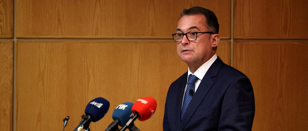 Joachim Nagel, Präsident der Deutschen Bundesbank, spricht am 28. November 2023 bei einer Veranstaltung in der Zentralbank von Zypern in Nikosia, Zypern.