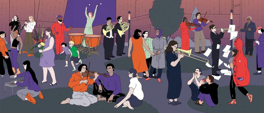 Saisonillustration des Deutschen Symphonie Orchesters Berlin für die Saison 2025 2026 von Sarah Böttcher.