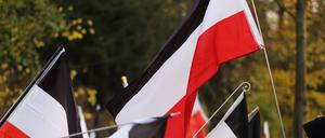 Schwarz-weiß-rote Reichsflaggen während einer Demonstration von Reichsbürgern und anderen Rechtsextremen für die Wiedereinführung der Monarchie am Neuen Palais in Potsdam, 14. November 2020. (Symbolbild)