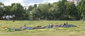 Menschen sitzen im Görlitzer Park. 