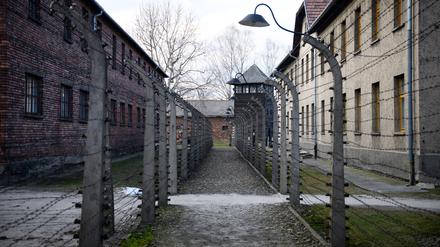 ARCHIV - 27.01.2025, Polen, Oswiecim: Zahlreiche Gebäude und Stacheldrahtbarrieren stehen im ehemaligen deutschen Konzentrationslager Auschwitz. Besuche in der Gedenkstätte für die NS-Opfer sind oft Teil von Schulprojekten zur Demokratiebildung. (zu dpa: «Komitee kritisiert rechtsextreme Geste in KZ-Gedenkstätte») Foto: Bernd von Jutrczenka/dpa +++ dpa-Bildfunk +++