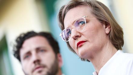 Felix Banaszak, Bundesvorsitzender von Bündnis 90/Die Grünen, und Franziska Brantner, Bundesvorsitzende von Bündnis 90/Die Grünen.