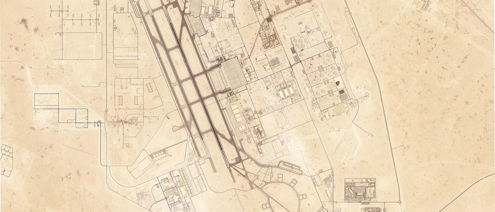 HANDOUT - 15.06.2025, Katar, Luftwaffenstützpunkt Al Udeid: Dieses Satellitenbild von Planet Labs PBC via AP zeigt den Luftwaffenstützpunkt Al Udeid außerhalb von Doha. (zu dpa: «Iran greift als Vergeltung US-Basen in Katar und Irak an») Foto: Planet Labs PBC/Planet Labs PBC/AP/dpa +++ dpa-Bildfunk +++