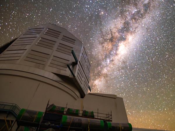 The night sky dazzles over Rubin Observatory in this shot. Starting later in 2025, Rubin Observatory's decade-long Legacy Survey of Space and Time (LSST) will generate an ultra-wide, ultra-high-definition, time-lapse record of the Universe. Credit: RubinObs/NOIRLab/SLAC/DOE/NSF/AURA/B. Quint