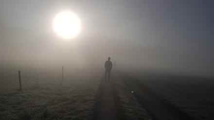 Benedict Jung bei einem Spaziergang durch die nebelverhangene Schweizer Landschaft.
