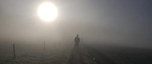 Benedict Jung bei einem Spaziergang durch die nebelverhangene Schweizer Landschaft.