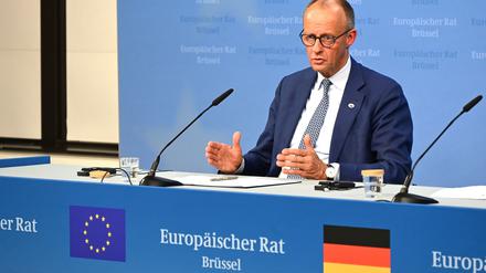 Kanzler Friedrich Merz sieht durch die US-Zölle deutsche Unternehmen in Gefahr.