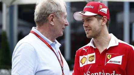 Sebastian Vettel (r) und Helmut Marko tauschen sich noch heute regelmäßig aus.