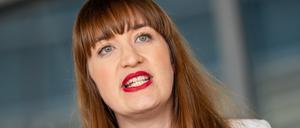 Heidi Reichinnek, Fraktionsvorsitzende von Die Linke im Bundestag, spricht beim Pressestatement vor Beginn der Sitzung der Bundestagsfraktionen.