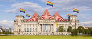 Friedrich Merz vergleicht den Bundestag mit Regenbogenfahne mit einem Zirkuszelt.