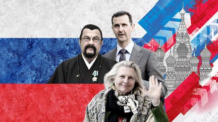 Putins Freunde: der syrische Ex-Diktator Assad, US-Schauspieler Seagal und Österreichs frühere Außenministerin Kneissel.