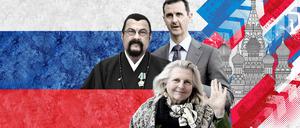 Putins Freunde: der syrische Ex-Diktator Assad, US-Schauspieler Seagal und Österreichs frühere Außenministerin Kneissel.