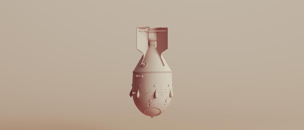 Atomic bomb bomb nuke thermonuclear warhead neutral backgrounds soft tones beige brown background 3d illustration render digital rendering