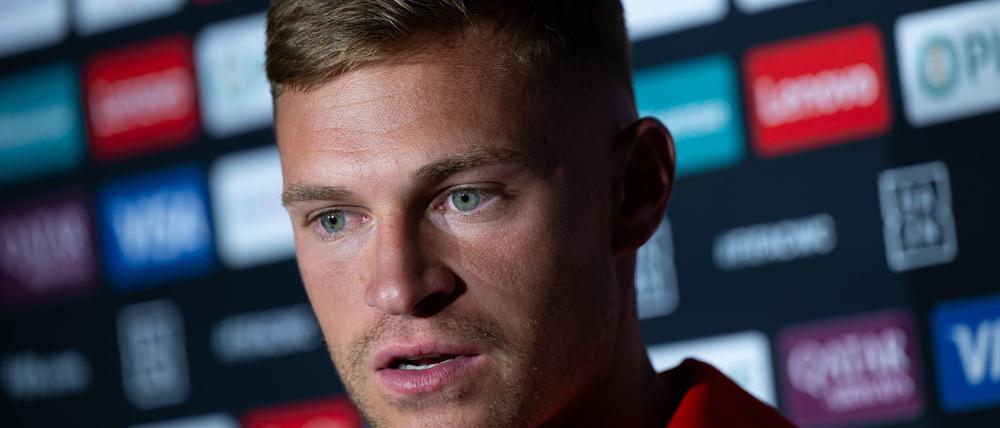 Joshua Kimmich spricht in Atlanta über Diogo Jota.