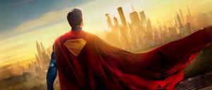 David Corenswet auf einem Plakat für den neuen Superman-Film.