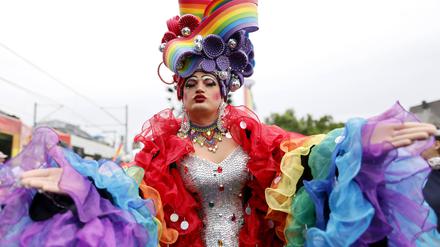 Drag-Artist auf der alljährlichen CSD-Parade in Köln. 