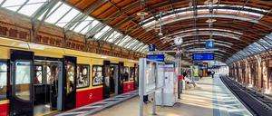 Ein Zug steht im S-Bahnhof Hackescher Markt in Berlin.