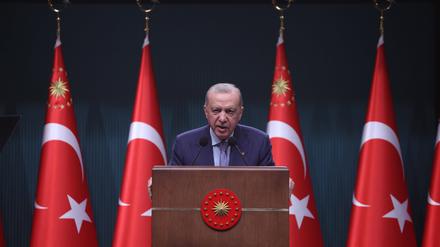Der türkische Präsident Recep Tayyip Erdogan bei einem Pressestatement Ende Juni in Ankara.
