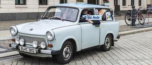 Berlin, Germany - April 12, 2017: Car of Trabant brand with its driver in front of Brandenburg gate called Trabi Andy full of teddy bears in Berlin, Germany
Trabi-Andy