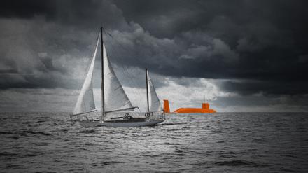 So könnte die Begegnung mit dem U-Boot in der Ostsee ausgesehen haben. (Tagesspiegel-Montage) 