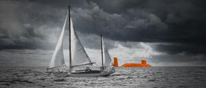 So könnte die Begegnung mit dem U-Boot in der Ostsee ausgesehen haben. (Tagesspiegel-Montage)