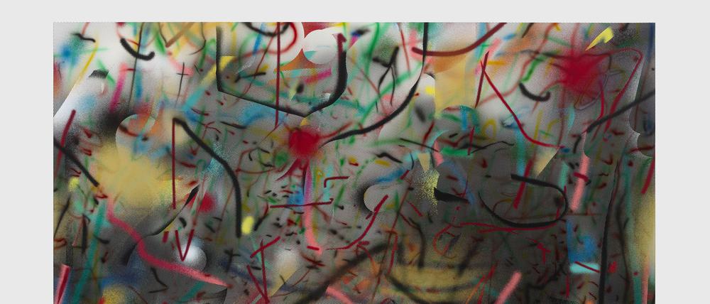 Julie Mehretus Bild „Your hands are like two shovels, digging in me (sphinx)“, (2021-2022) stammt aus der Sammlung der Tate Modern in London.
