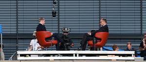 German Chancellor Friedrich Merz answers questions of TV host Markus Preiss during ARD summer interview, in Berlin, Germany, July 13, 2025. REUTERS/Fabrizio Bensch