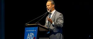 Der rheinland-pfälzische AfD-Partei- und Fraktionschef Jan Bollinger spricht beim Landesparteitag in Idar-Oberstein.