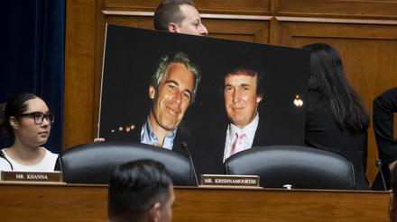 Ein Foto von Trump und Epstein bei einem Gerichtsprozess. 
