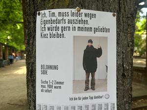 Einer von vielen: Tim Rosenbaum hat fast 100 Zettel mit seinem Gesicht in Berlin-Mitte und im Prenzlauer Berg aufgehängt.