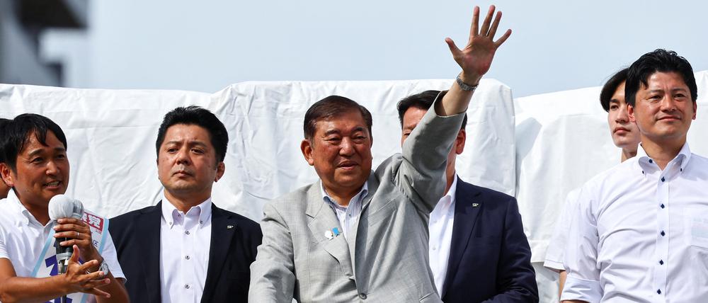 Japans Premierminister Shigeru Ishiba bei einer Wahlkampfveranstaltung am Freitag in Yokohama.