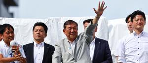 Japans Premierminister Shigeru Ishiba bei einer Wahlkampfveranstaltung am Freitag in Yokohama.