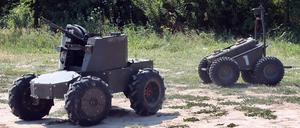 Ground robotic systems used by Ukraine on the front line are displayed during the demonstration of their work for the press, Ukraine.