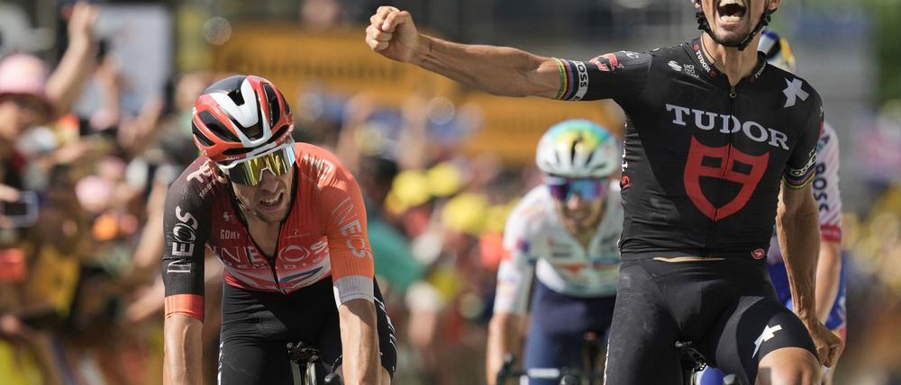 Ex-Weltmeister Julian Alaphilippe jubelt zu früh. 
