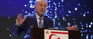 Der türkische Präsident Tayyip Erdogan spricht während einer Eröffnungszeremonie in Nikosia. 