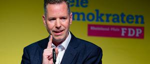 Christian Dürr, Bundesvorsitzender der FDP, spricht in der Stadthalle bei der Listenaufstellung der FDP Rheinland-Pfalz für die Landtagswahl 2026.