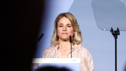 Verena Bentele, Präsidentin des VdK, spricht auf der Festveranstaltung des Sozialverband VdK Deutschland zum 75-jährigen Bestehen im Café «Moskau». 