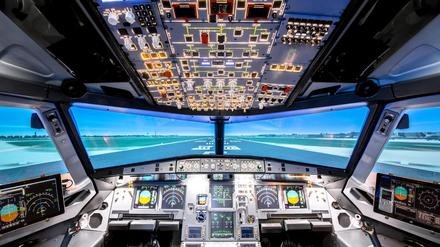 Simulationscockpit (Airbus A320) unbemannt.